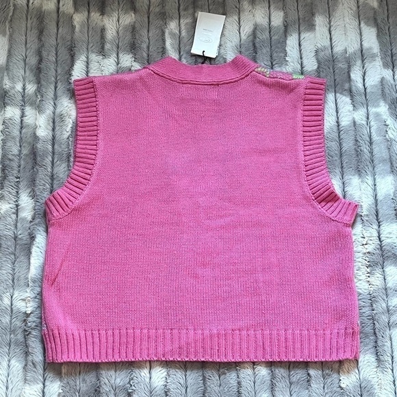 Cider Soft Diamond Check Pattern Patchy Knit Button Front Vest Pink Size Large - Picture 4 of 8